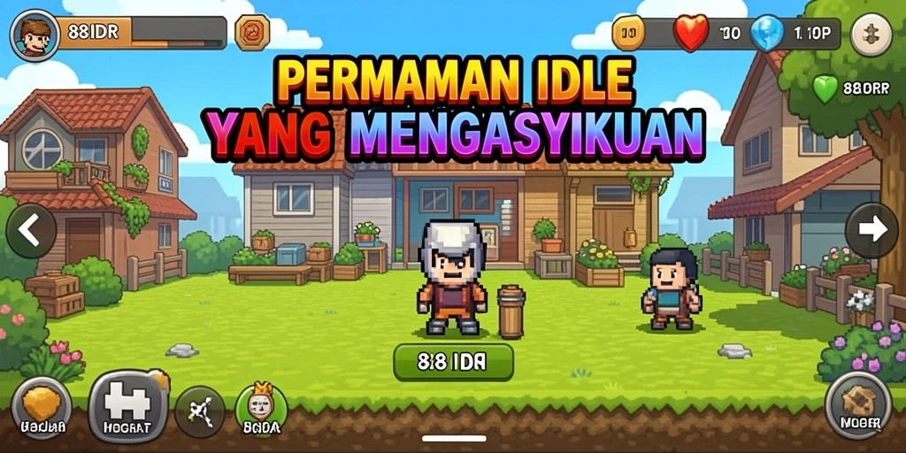 Screenshot permainan Idle yang menunjukkan kemajuan yang menyenangkan.