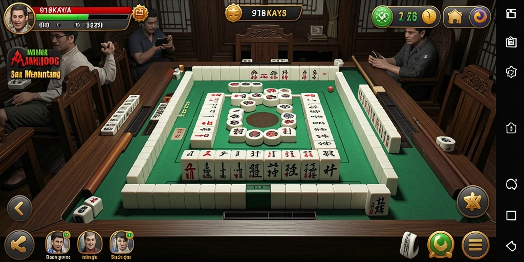 Tampilan screenshot dari 918KAYA menampilkan suasana permainan Mahjong yang seru.