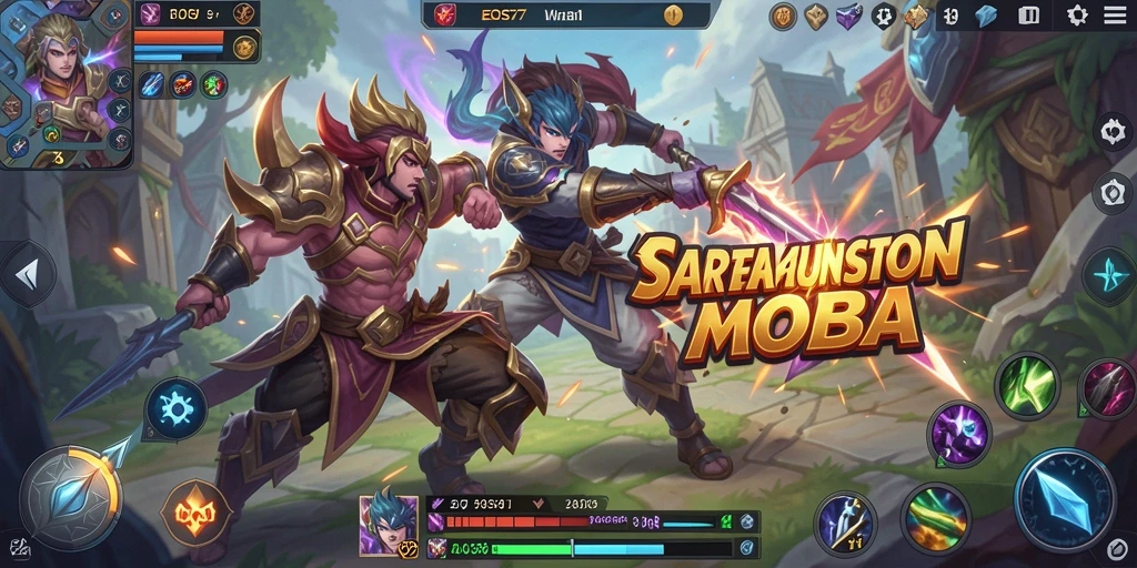 Screenshot menunjukkan aksi seru dalam pertarungan multiplayer MOBA.
