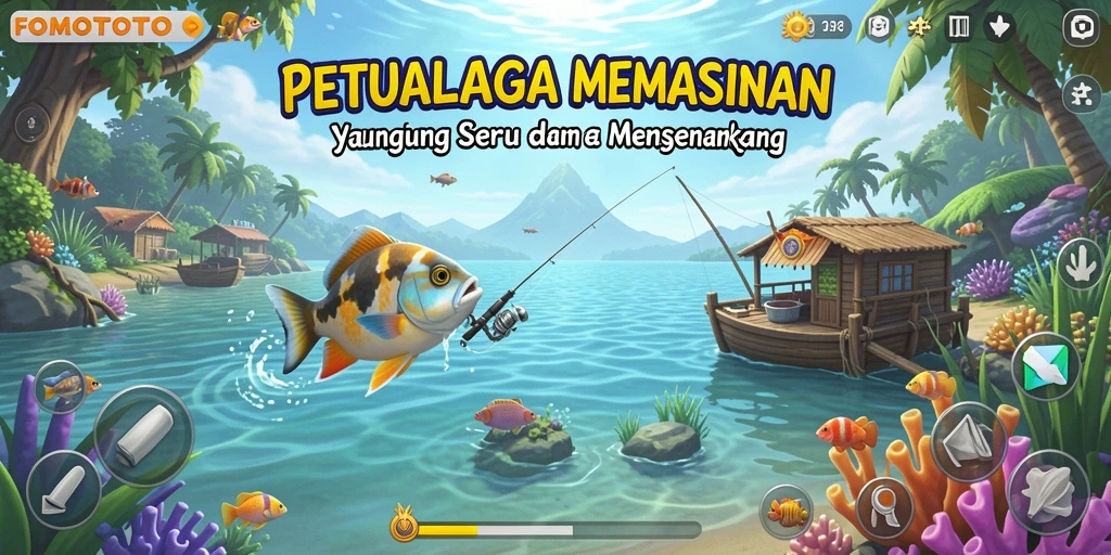 Tangkapan layar FOMOTOTO menunjukkan aksi memancing yang seru dan menantang.