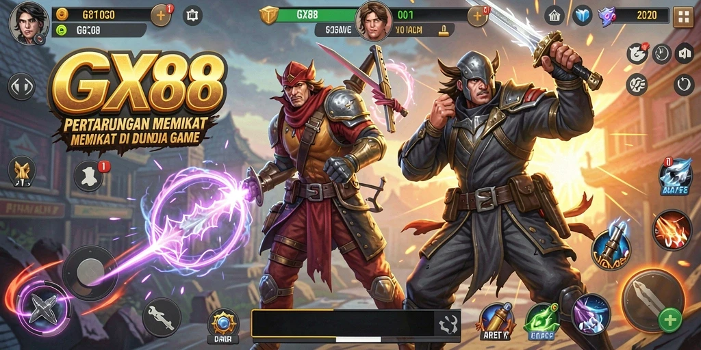 Tangkapan layar utama dari GX88 menampilkan aksi pertarungan yang intens.