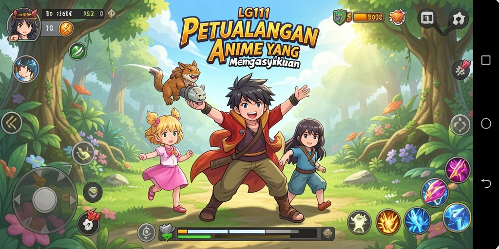 Screenshot utama LG111 menunjukkan gameplay dinamis yang penuh warna.