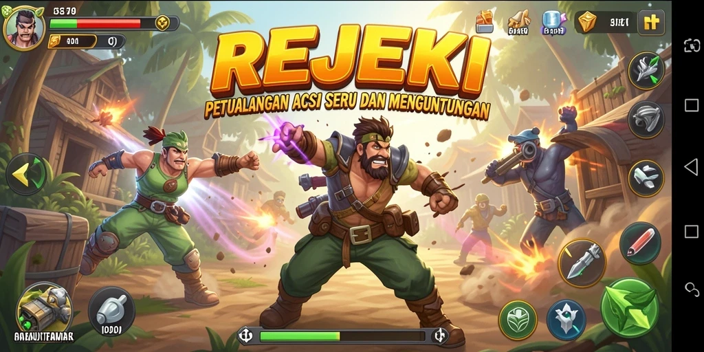 Gameplay seru dalam REJEKI yang penuh aksi.