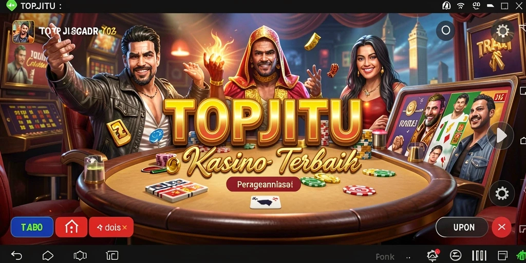 Screenshot gameplay seru dari TOPJITU, menggambarkan suasana kasino yang menegangkan.